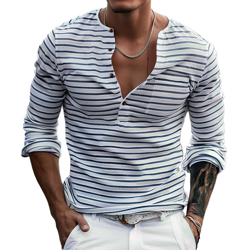 Stribet Henley-shirt med lange ærmer – Ewan