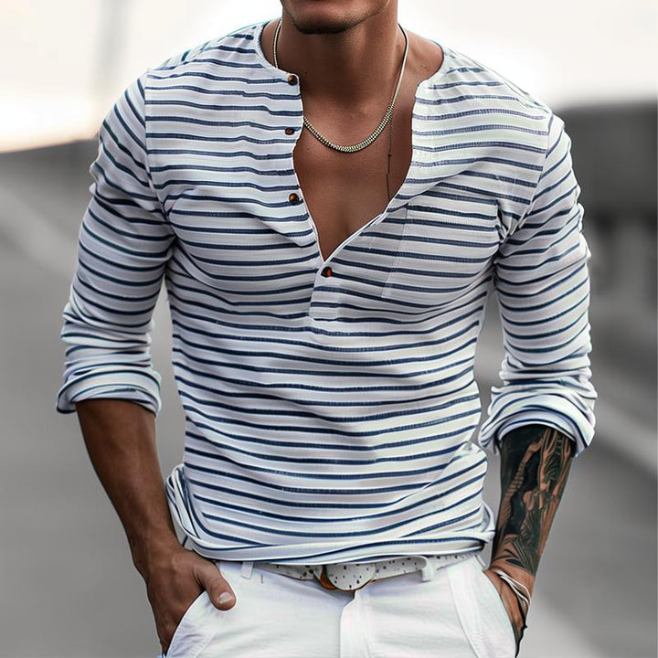 Stribet Henley-shirt med lange ærmer - Dorian