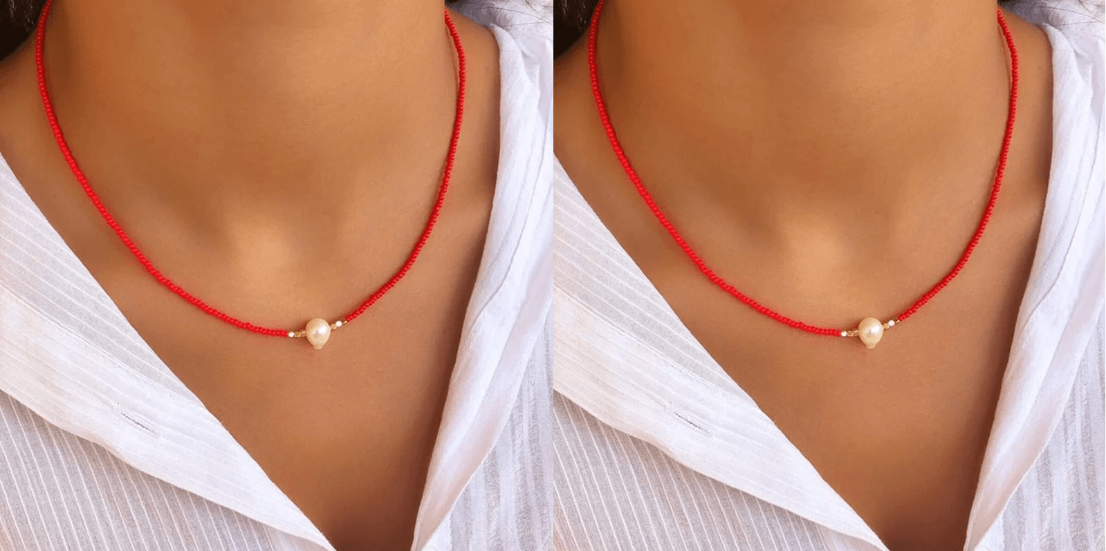 Rote Halskette mit natürlicher Perle, eleganter Schmuck, Damenmode, Accessoire, Geschenkidee.