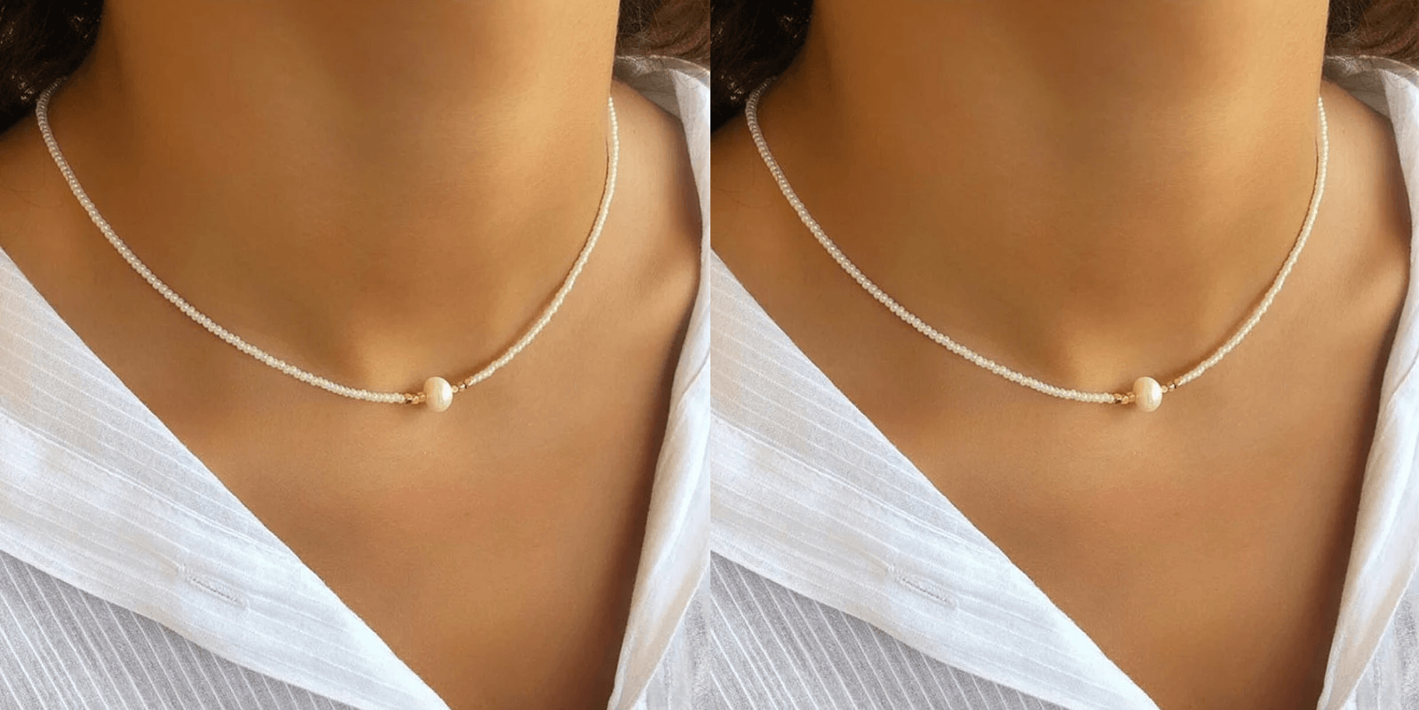 Damenkette mit natürlichen Perlen, elegantes Design, weiß, Schmuck für besondere Anlässe.