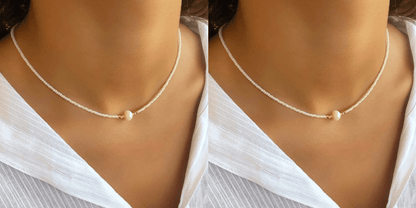 Damenkette mit natürlichen Perlen, elegantes Design, weiß, Schmuck für besondere Anlässe.