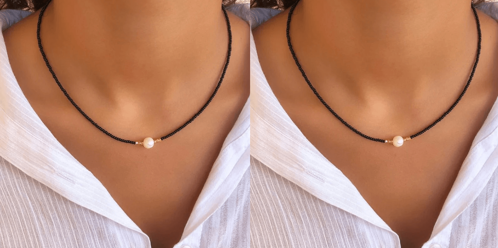 Doppelte schwarze Halskette mit natürlichen Perlen, elegantes Design, Damenmode-Schmuck.