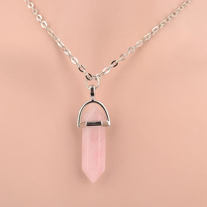 Rosenquarz-Anhänger Halskette, silberne Kette, Kristallschmuck, Heilstein, Damenaccessoire