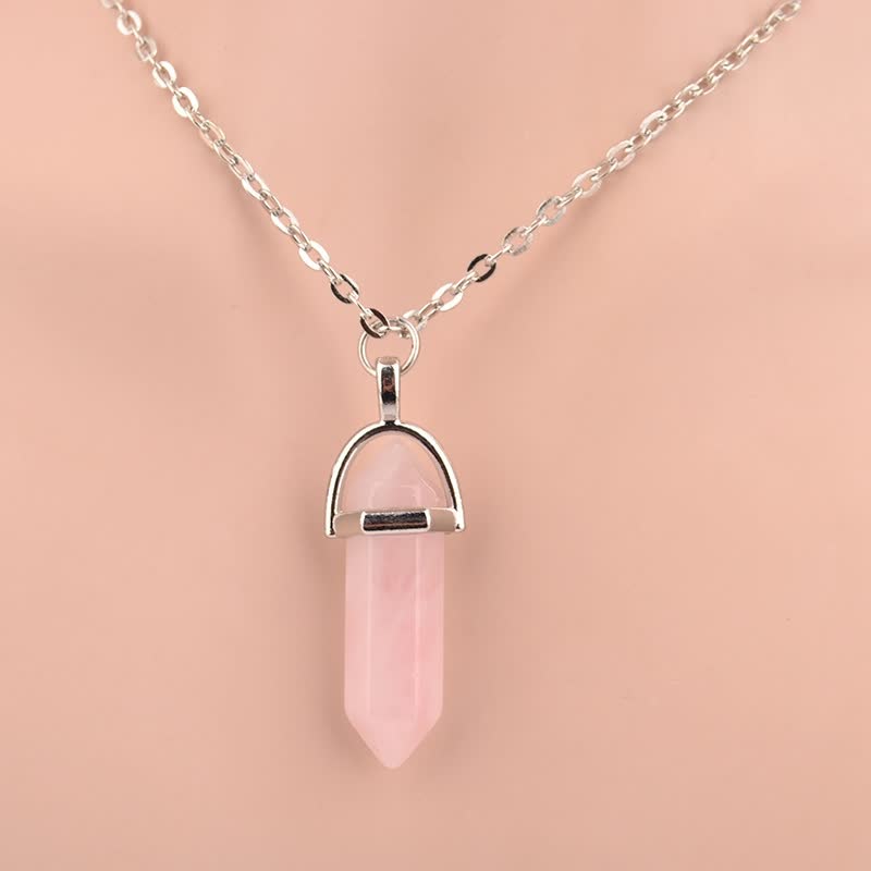 Silberkette mit rosa Quarzanhänger, Kristall, Schmuck, Damen, modisch, elegant.