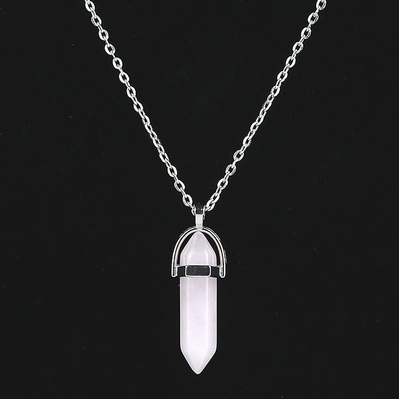 Silberkette mit rosa Quarzanhänger, Kristall, Schmuck, Damen, modisch, elegant, Geschenkidee.