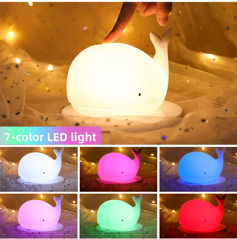 Sød hval-natlampe med skiftende farver - GlowWhale