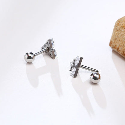 Silberne Ohrstecker mit Zirkonia, Edelstahl, minimalistisches Design, Schmuck für Damen.