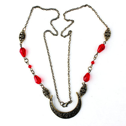 Antike Halskette mit roten Perlen, bronzefarben, florales Design, Modeschmuck für Damen.