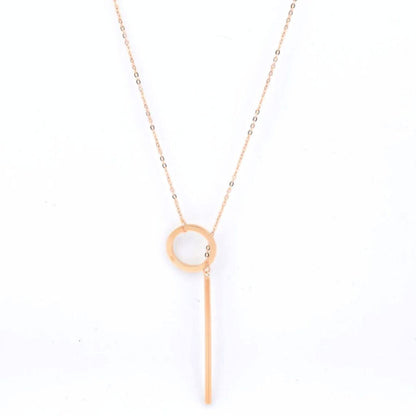 Roségoldene Halskette mit Kreis- und Stabanhänger, eleganter Schmuck für Damen.