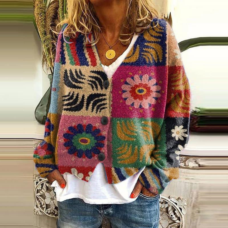 Trendy patchwork damevest med knapper - Elise
