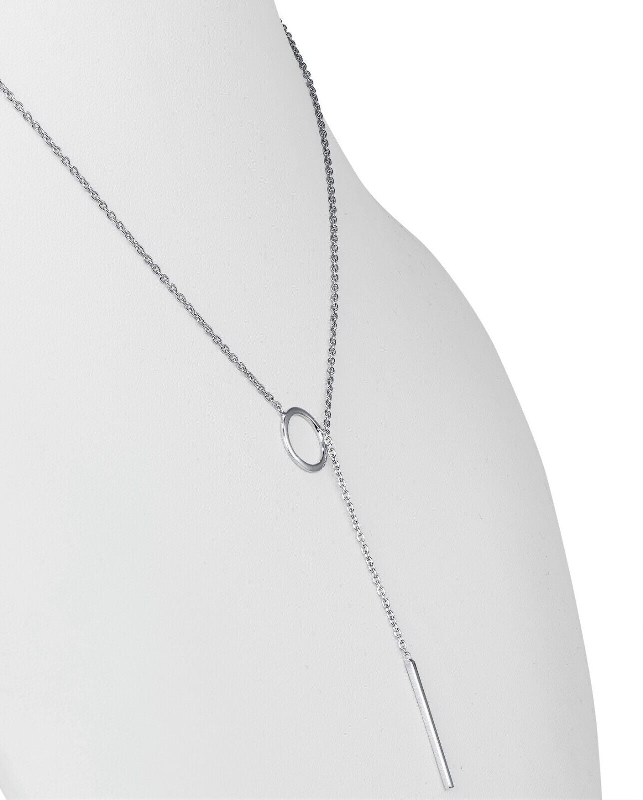 Silberne Y-Halskette mit Kreis- und Stabanhänger, eleganter Schmuck für Damen.