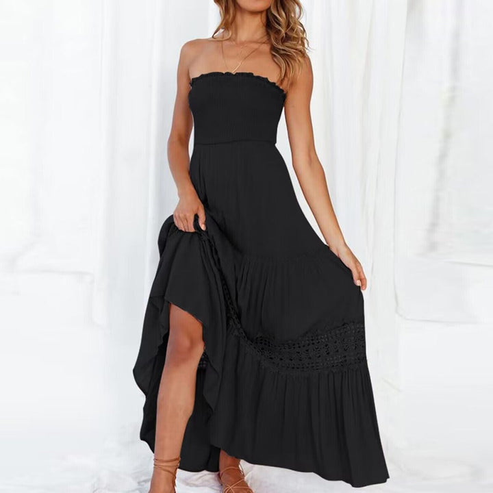 Off-shoulder maxikjole med blondedetaljer – Isaline