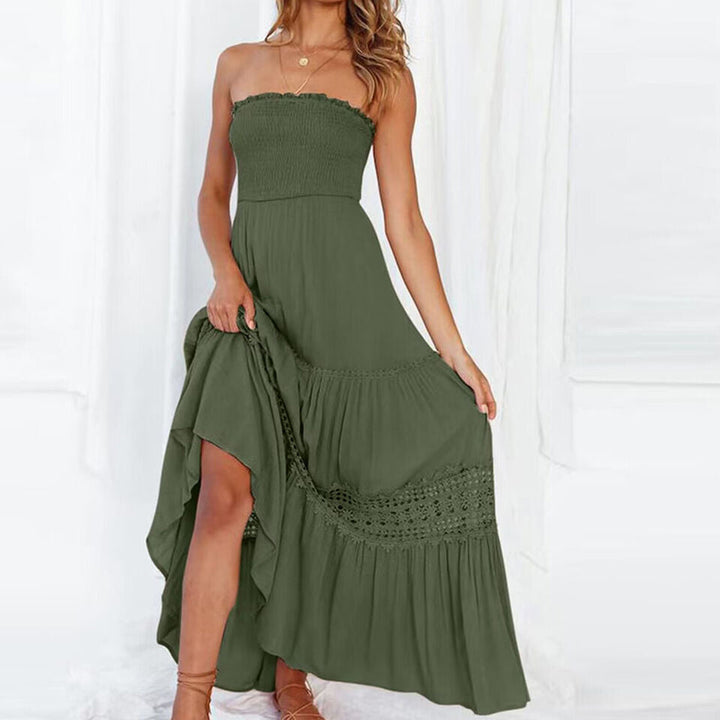 Off-shoulder maxikjole med blondedetaljer – Isaline