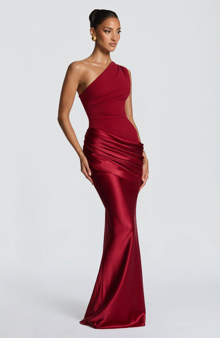 Abbey One-Shoulder Satin Maxi Dress 17