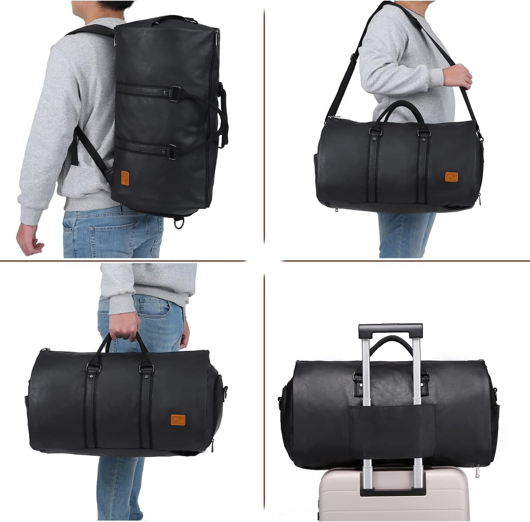 Konvertibel PU-læder duffel til tøj – håndbagage/weekender-rejsetaske