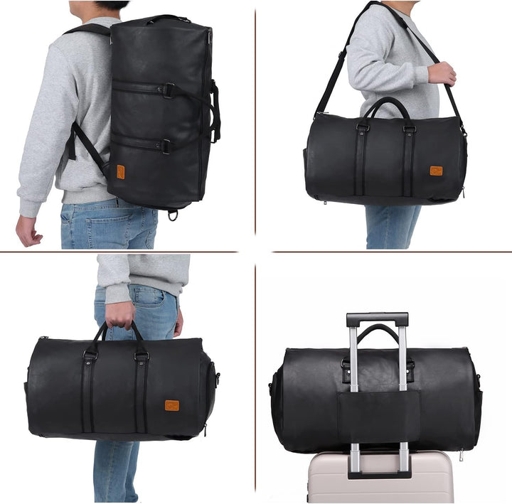 Konvertibel PU-læder duffel til tøj – håndbagage/weekender-rejsetaske