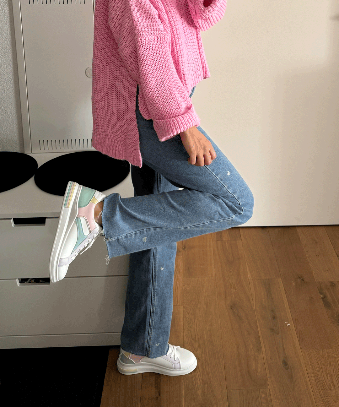 Damer stretchjeans med vide ben og hjerteprint - Amelie