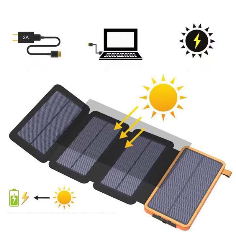 Solenergi-powerbank med 4 paneler og 3 USB-udgange – SunCore
