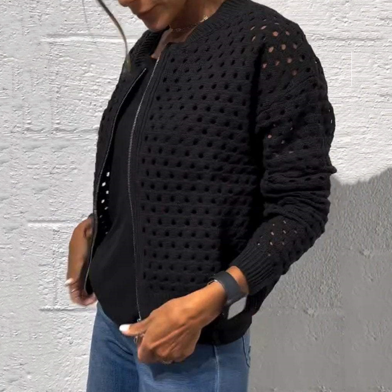 Cardigan med lynlås & luftig struktur – Fenja Efterårsmagi