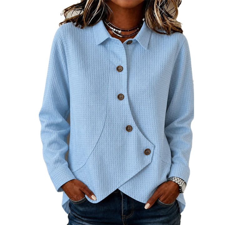 Women's Sweater with Button Placket and Asymmetrical Hem 3
