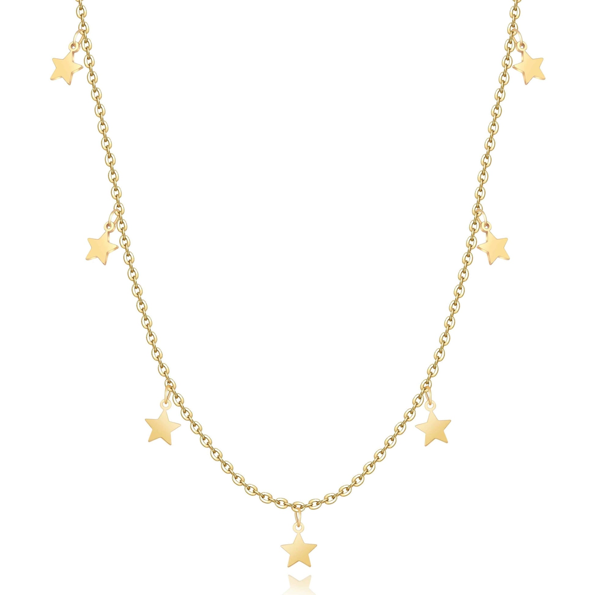 Goldene Sternenhalskette, filigranes Design, modischer Schmuck, Damenaccessoire.
