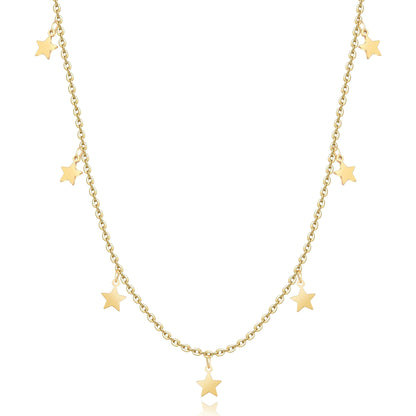 Goldene Sternenhalskette, filigranes Design, modischer Schmuck, Damenaccessoire.
