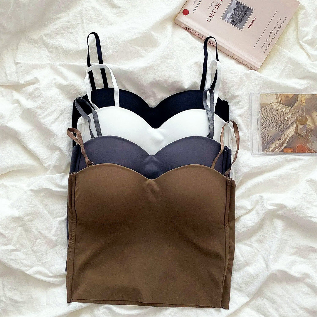 Sæt med 4 luftige tanktops med indbygget bandeau-bh - Tiana
