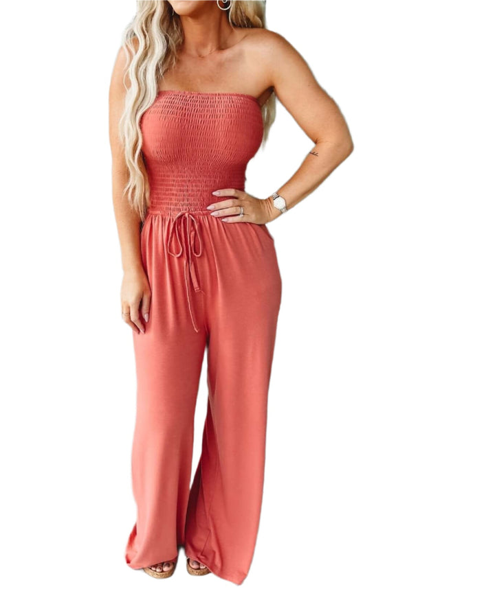 Sommer-jumpsuit med bare skuldre og brede ben – Camila