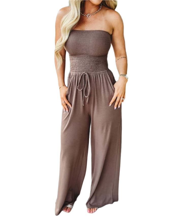Sommer-jumpsuit med bare skuldre og brede ben – Camila