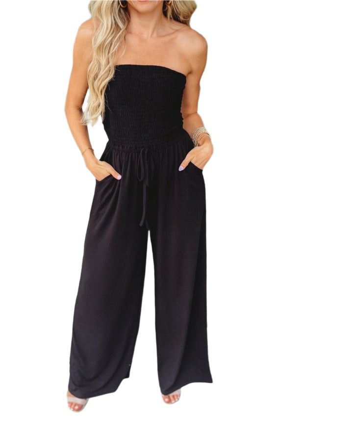 Sommer-jumpsuit med bare skuldre og brede ben – Camila