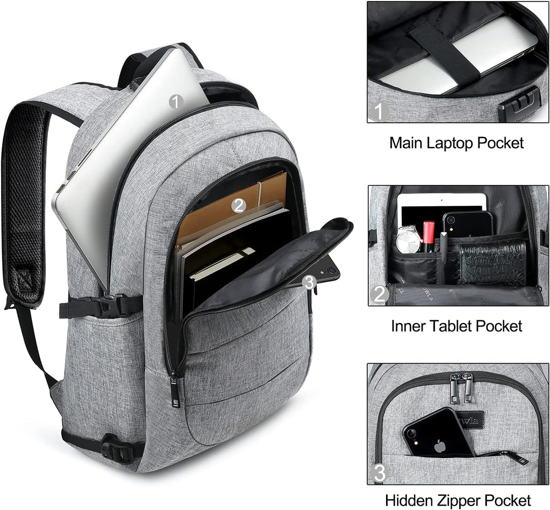 Ekstra stor tyverisikret laptop- og rejserygsæk med USB-port – 30–50 L
