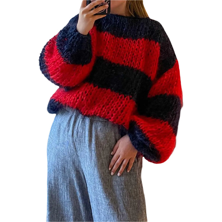 Dame Oversize Striktrøje med stribemønster - Yvonne