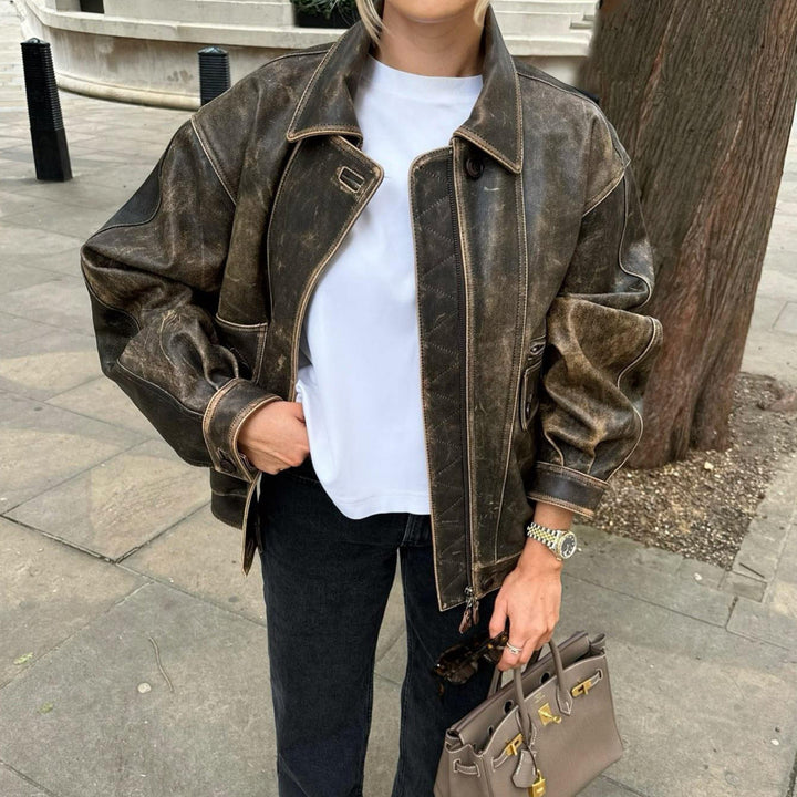 Dame Vintage læderjakke i retro-stil – Kayna