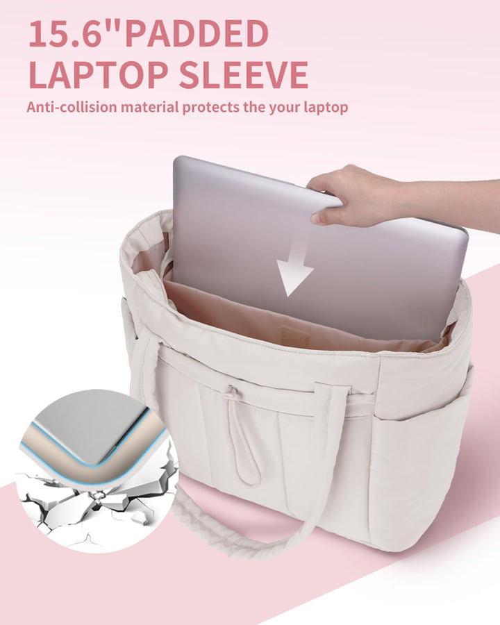 Polstret puffer-taske med kopholder og laptoplomme til rejser og arbejde