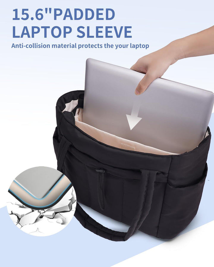 Polstret puffer-taske med kopholder og laptoplomme til rejser og arbejde