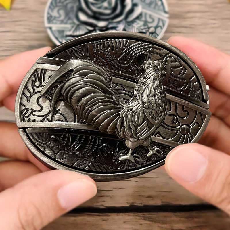 Oval Bull Skull Belt Buckle with Hidden Knife 18