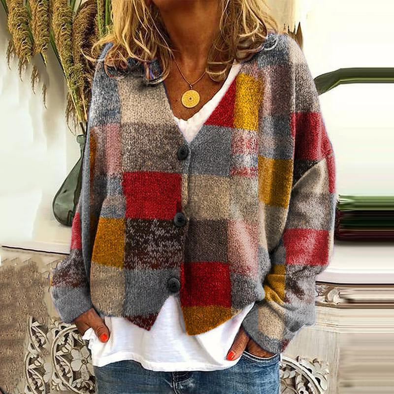 Trendy patchwork damevest med knapper - Elise