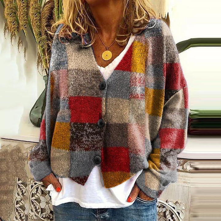 Trendy patchwork damevest med knapper - Elise